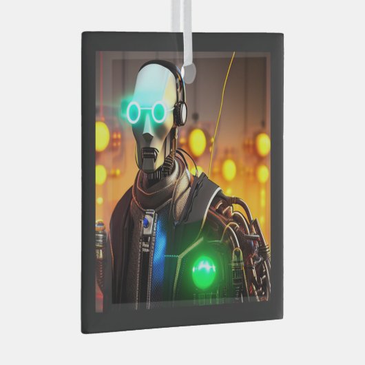 Robot 2 ornament van vierkant glas (Voorkant Rechts)