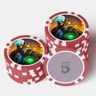 Robot 2 rood 5 gestreepte pokerchip