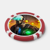 Robot 2 rood 5 gestreepte pokerchip (Enkel)