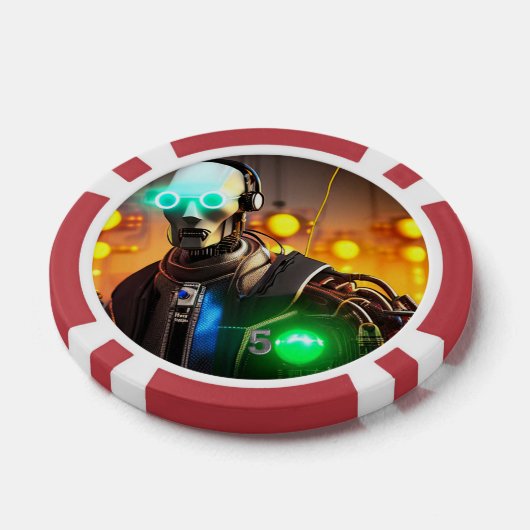 Robot 2 rood 5 gestreepte pokerchip (Enkel)