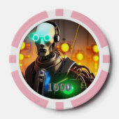 Robot 2 roze 1000 gestreepte pokerchip (Voorkant)