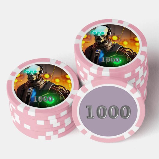 Robot 2 roze 1000 gestreepte pokerchip (Opstapeling)