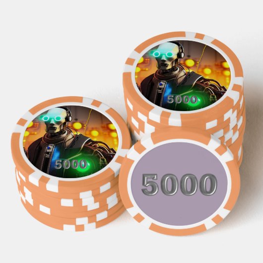 Robot 2 sinaasappel 5000 gestreepte pokerchip (Opstapeling)