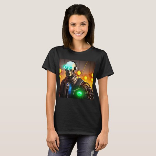 Robot 2 vrouwen zwart T-shirt (Voorkant volledig)