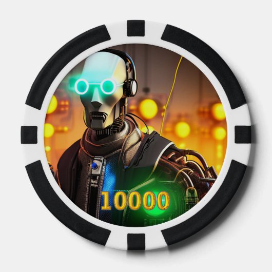 Robot 2 zwart goud 10000 gestreepte pokerchip (Voorkant)
