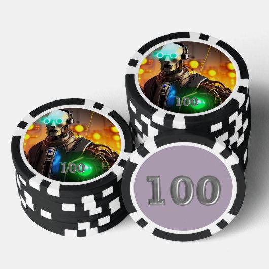 Robot 2 zwarte 100 gestreepte pokerchip (Opstapeling)