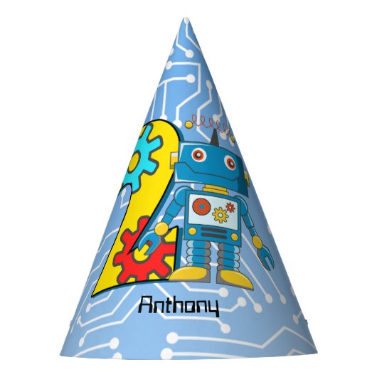 Robot 2e verjaardag op maat feesthoedjes (Voorkant)