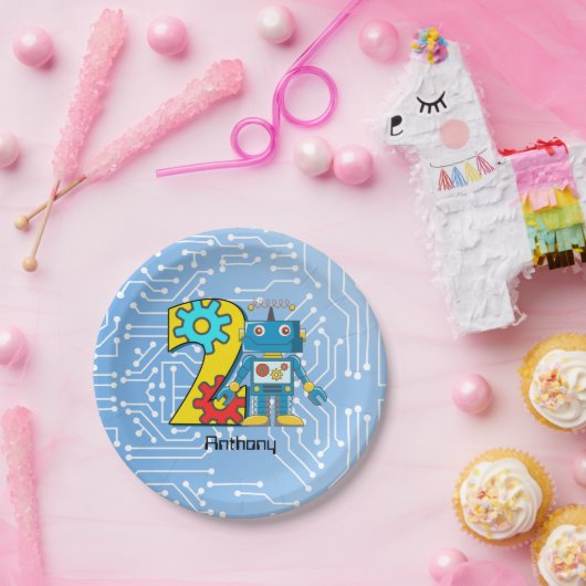 Robot 2e verjaardag papieren bordje (Feest)