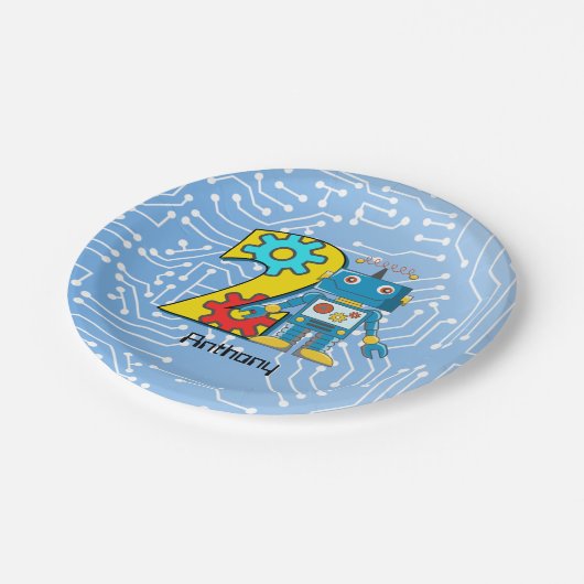 Robot 2e verjaardag papieren bordje (Gekanteld)