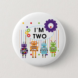 Robot 2e verjaardag tshirts en geschenken ronde button 5,7 cm