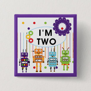 Robot 2e verjaardag tshirts en geschenken vierkante button 5,1 cm