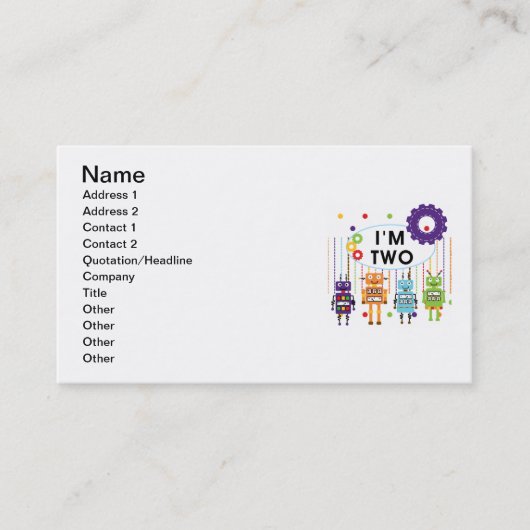 Robot 2e verjaardag tshirts en geschenken visitekaartje (Voorkant)