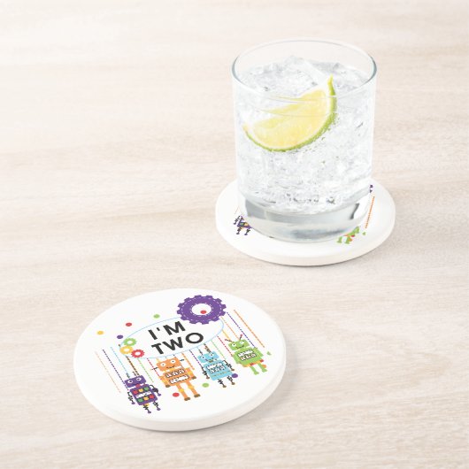 Robot 2e verjaardag tshirts en geschenken zandsteen onderzetter (Zijkant)