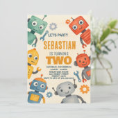 Robot 2e verjaardag uitnodiging (Staand voorkant)