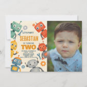 Robot 2e verjaardag uitnodiging met foto (Voorkant)