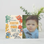 Robot 2e verjaardag uitnodiging met foto (Staand voorkant)