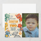 Robot 2e verjaardag uitnodiging met foto (Voorkant / Achterkant)