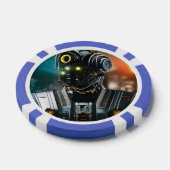 Robot 3 blauw 10 gestreepte pokerchip (Enkel)
