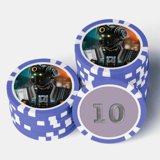 Robot 3 blauw 10 gestreepte pokerchip (Opstapeling)