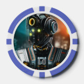Robot 3 blauw 10 gestreepte pokerchip (Voorkant)