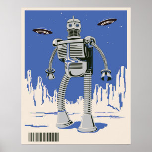 Robot 3 blauw Poster
