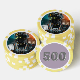 Robot 3 gele 500 gestreepte pokerchip