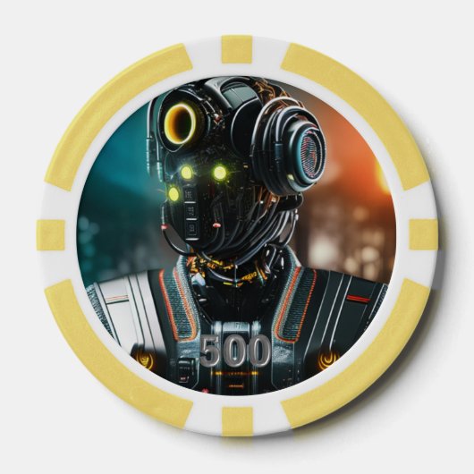 Robot 3 gele 500 gestreepte pokerchip (Voorkant)