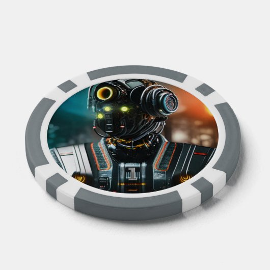Robot 3 grijs 1 gestreepte pokerchip (Enkel)