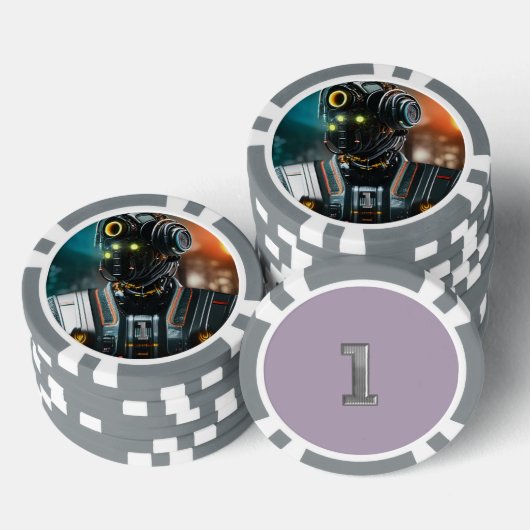 Robot 3 grijs 1 gestreepte pokerchip (Opstapeling)