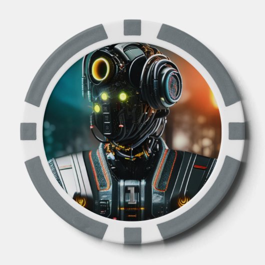Robot 3 grijs 1 gestreepte pokerchip (Voorkant)