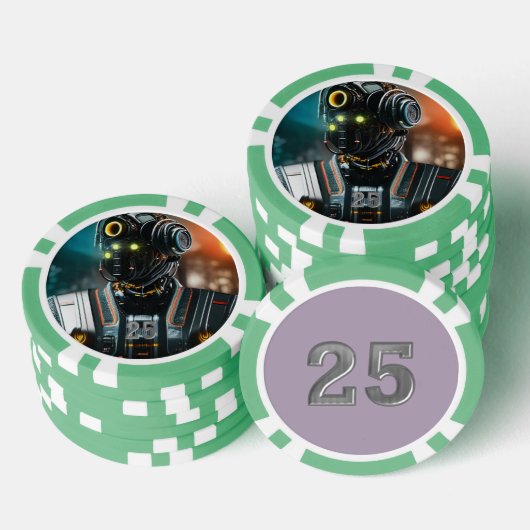 Robot 3 groene 25 gestreepte pokerchip (Opstapeling)