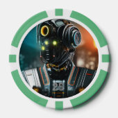 Robot 3 groene 25 gestreepte pokerchip (Voorkant)