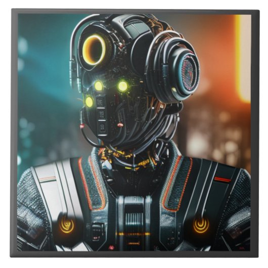 Robot 3 grote keramische tegel tegeltje (Voorkant)