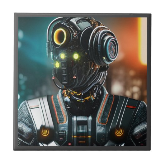 Robot 3 kleine keramische tegel tegeltje (Voorkant)