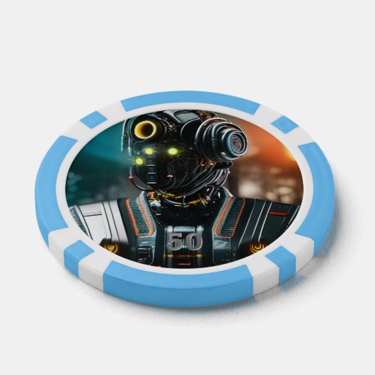 Robot 3 lichtblauw 50 gestreepte pokerchip (Enkel)