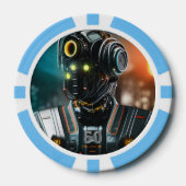 Robot 3 lichtblauw 50 gestreepte pokerchip (Voorkant)