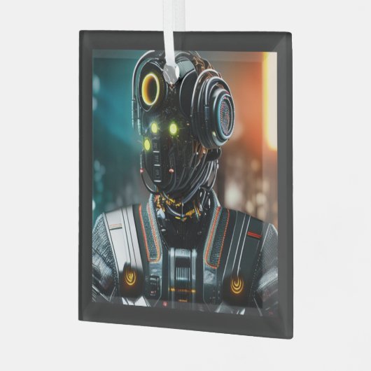 Robot 3 ornament van vierkant glas (Voorkant links)
