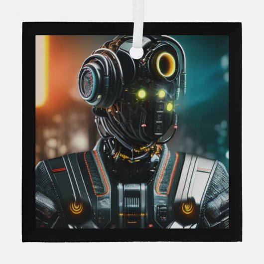 Robot 3 ornament van vierkant glas (Achterkant)