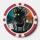 Robot 3 rood 5 gestreepte pokerchip (Voorkant)