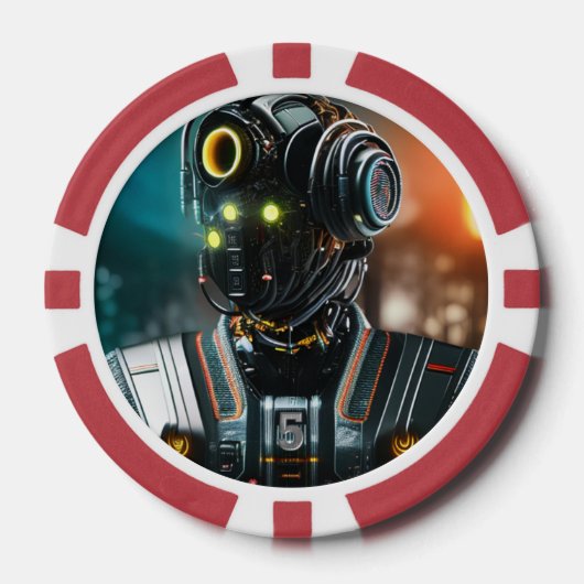 Robot 3 rood 5 gestreepte pokerchip (Voorkant)