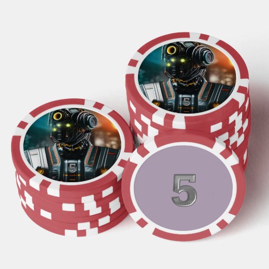 Robot 3 rood 5 gestreepte pokerchip (Opstapeling)