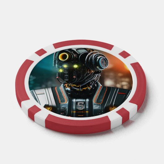 Robot 3 rood 5 gestreepte pokerchip (Enkel)