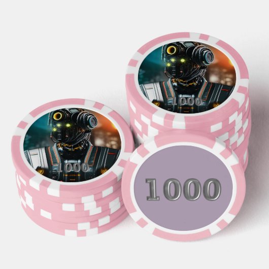 Robot 3 roze 1000 gestreepte pokerchip (Opstapeling)