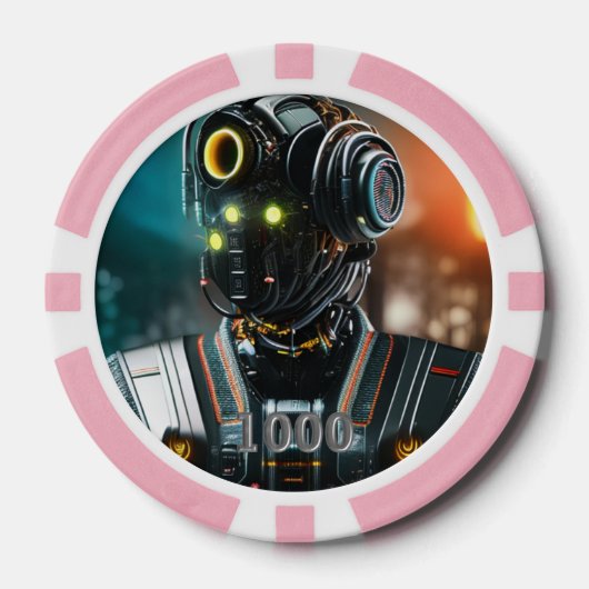 Robot 3 roze 1000 gestreepte pokerchip (Voorkant)