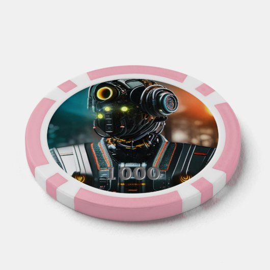 Robot 3 roze 1000 gestreepte pokerchip (Enkel)
