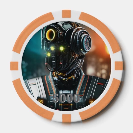 Robot 3 sinaasappel 5000 gestreepte pokerchip (Voorkant)