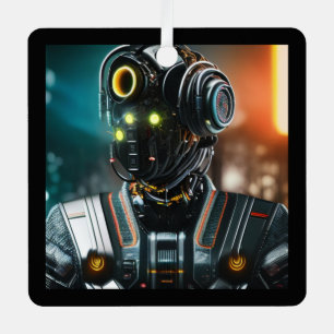 Robot 3 vierkant metalen ornament