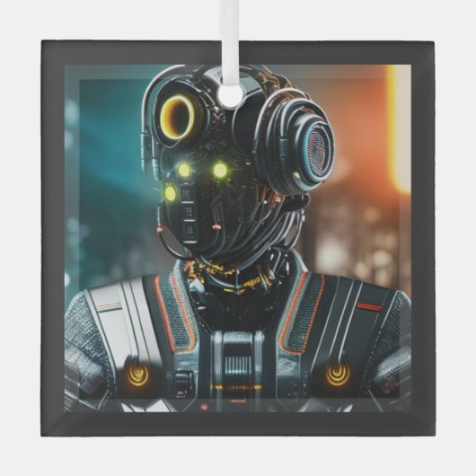 Robot 3 vierkante glazen ornament (Voorkant)