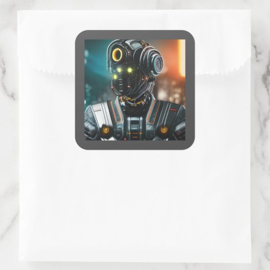 Robot 3 vierkante stickers (Tas)