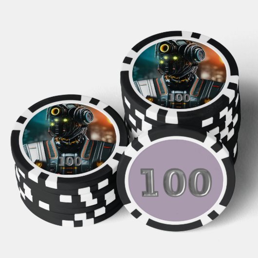 Robot 3 zwart 100 gestreepte pokerchip (Opstapeling)